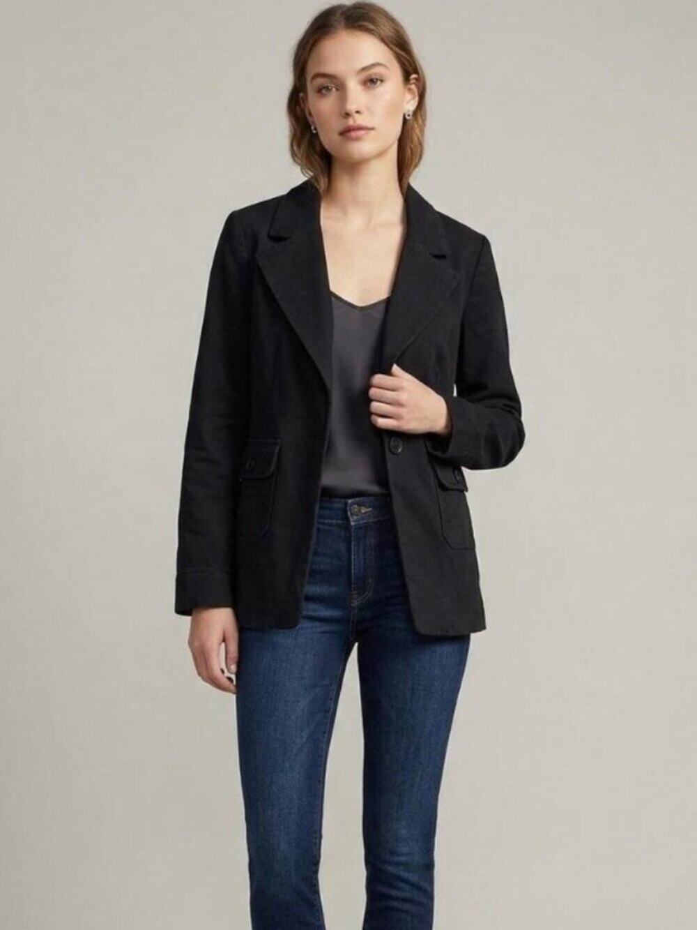 Anthropologie Maeve Black Single Breasted Blazer With Button Pockets Size 10